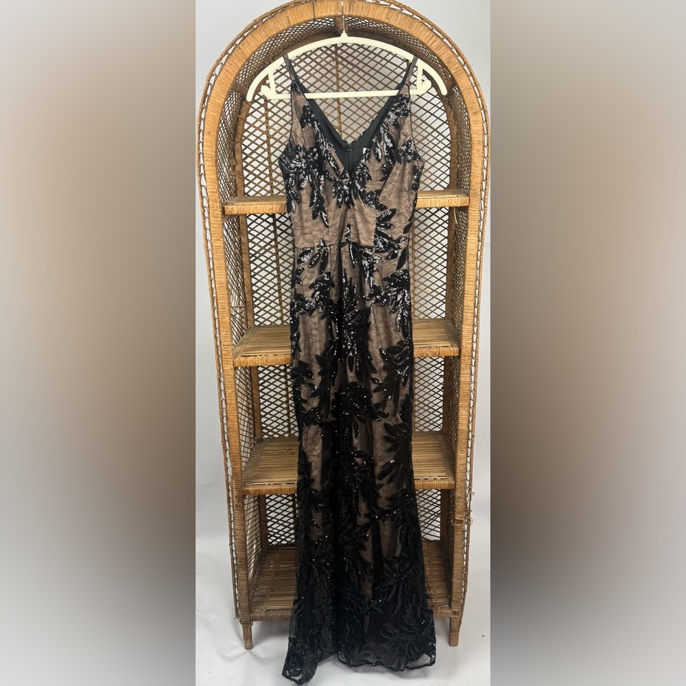 $328 Dress the Population Sharon Black Floral Sequin Lace Gown Dress, XS - Picture 4 of 6